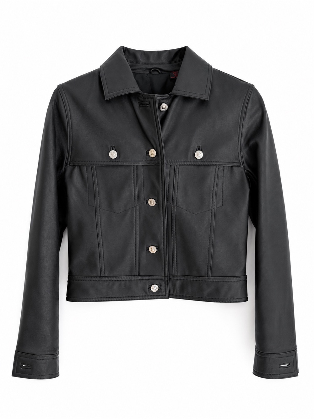 Nicole Miller Black Genuine Leather Cropped Jacket XS